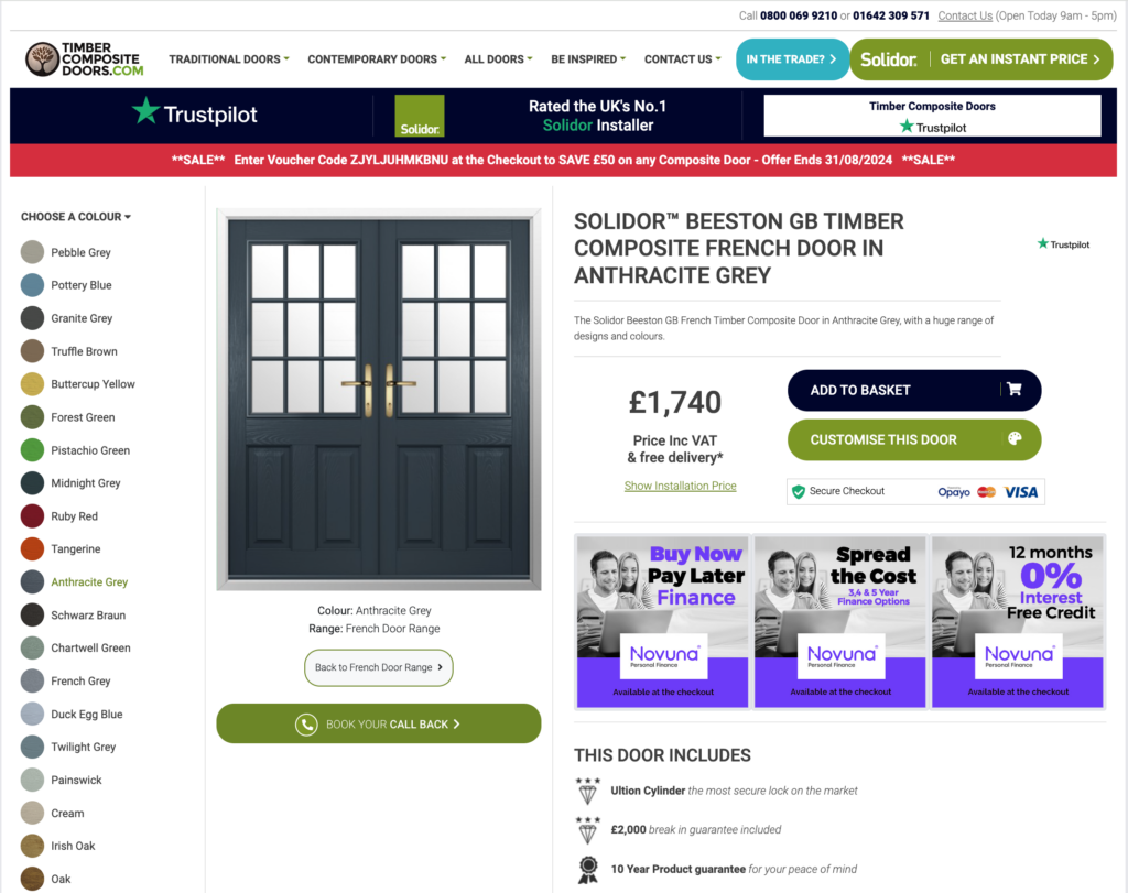 Solidor Prices for Beeston Composite French Doors in Anthracite Grey