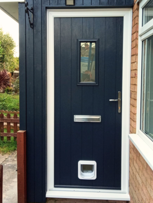 Solidor Timber Composite Door with a dog/ cat flap fitted. 